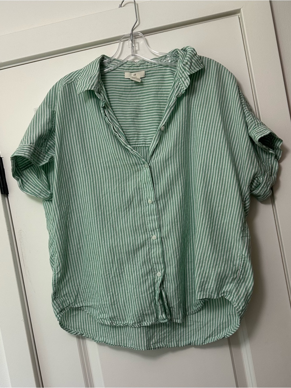 H&M Green and White Striped Shirt